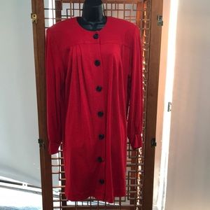 Ms Claus Red jacket dress with beautiful black rose shaped buttons. Size L.